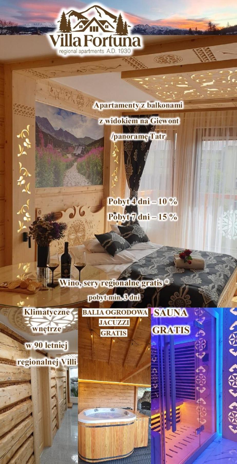 Villa Fortuna - Regionalne Apartamenty & Spa - Sauna, Grill, Jacuzzi Z Widokiem Na Tatry ซาโกปาเน ภายนอก รูปภาพ
